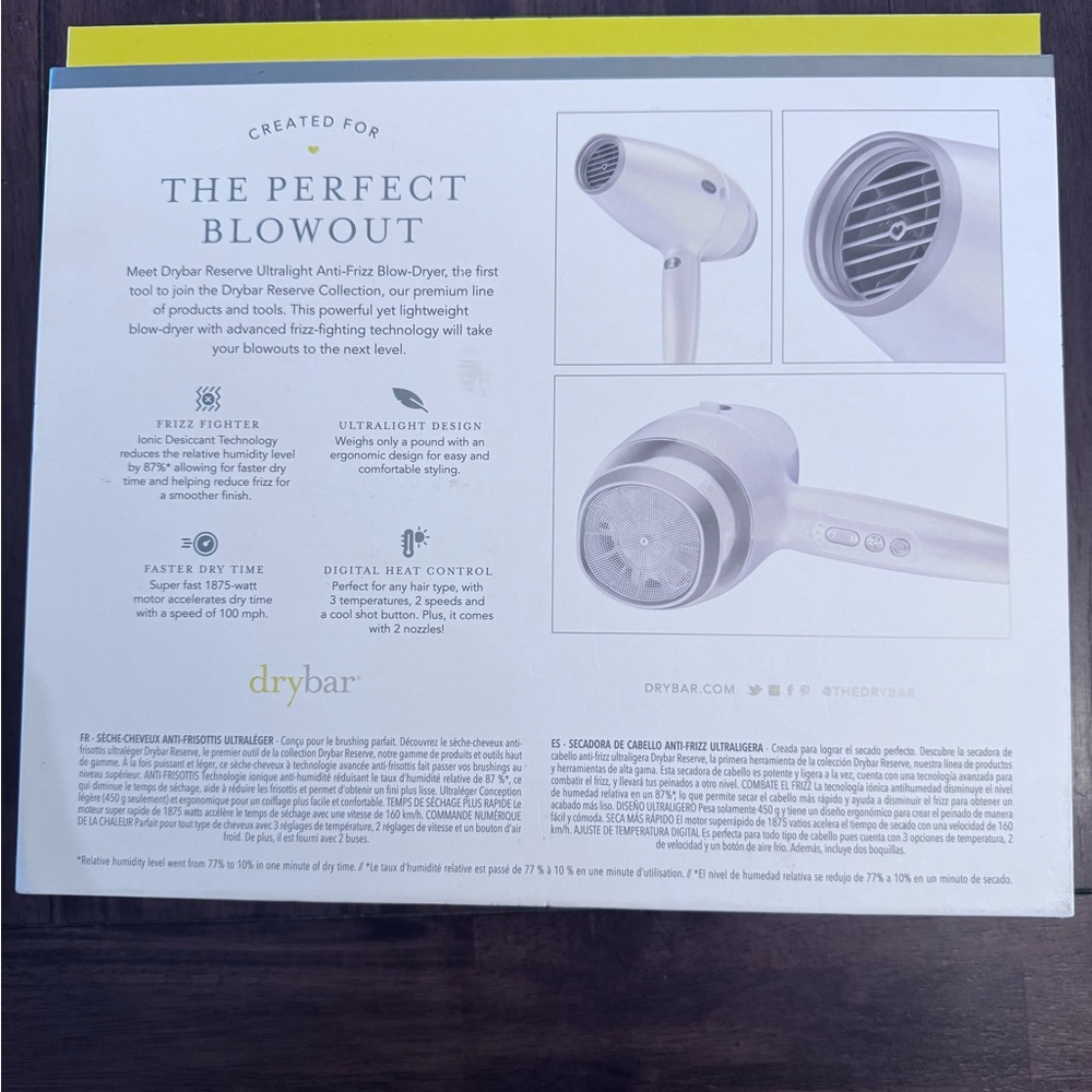NEW IN BOX DRYBAR Reserve Ultralight Anti-Frizz HairBlow Dryer White REG $285 - Picture 3 of 7